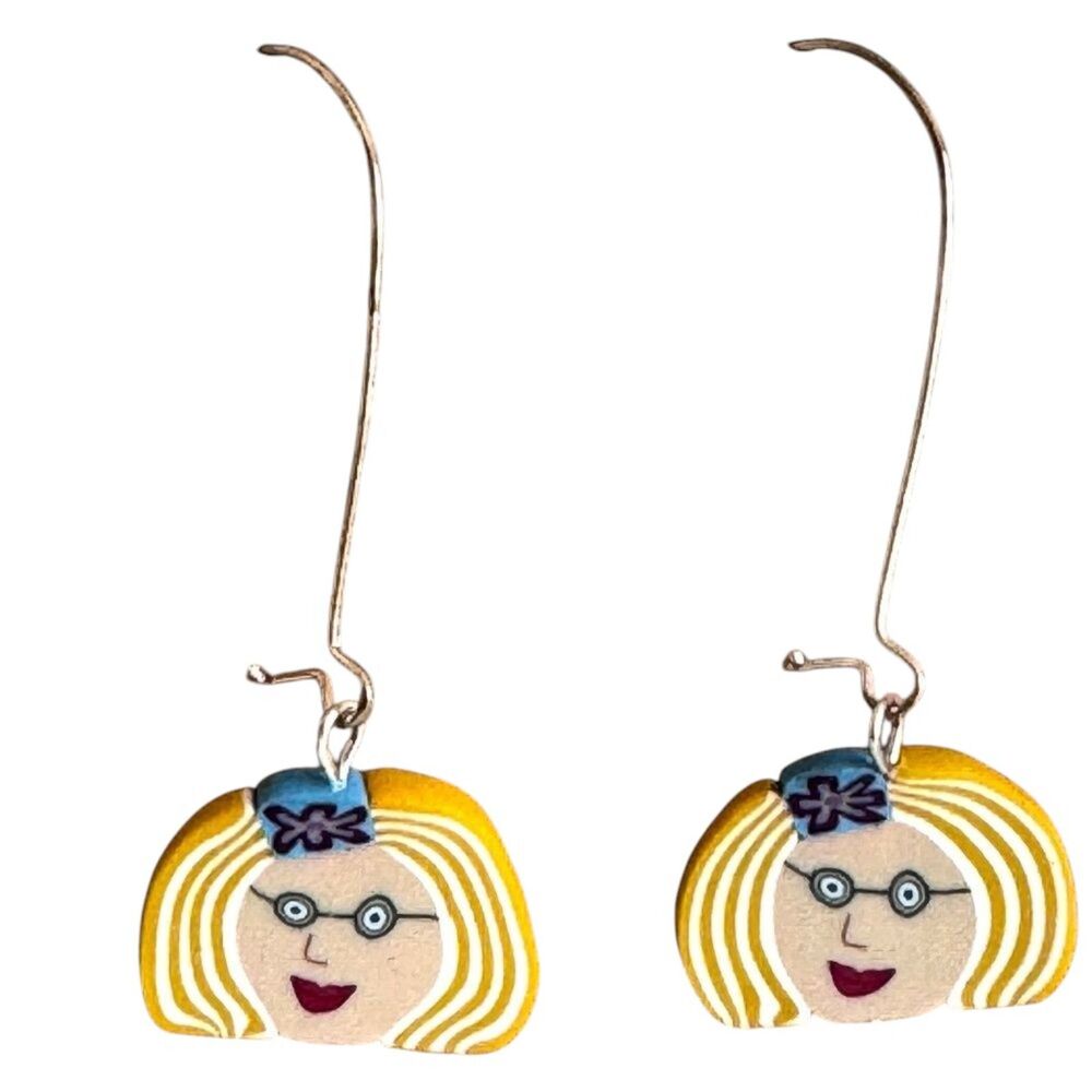 Handcrafted Clay Woman Earrings with Long Silver Hooks #380
